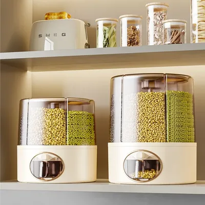 360 ° Degree Rotating Grain Dispenser Box 6-in-1 Rice Dispenser Food Container Sealed Insect and