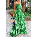Per donna Abito lungo Abito lungo Vestito due pezzi Abiti Peplo Di tendenza Per eventi Tè Per uscire Standard Fiore decorativo Senza maniche Con bretelline Rosso Blu marino Verde Estate