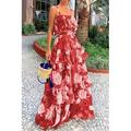 Per donna Abito lungo Abito lungo Vestito due pezzi Abiti Peplo Di tendenza Per eventi Tè Per uscire Standard Fiore decorativo Senza maniche Con bretelline Rosso Blu marino Verde Estate