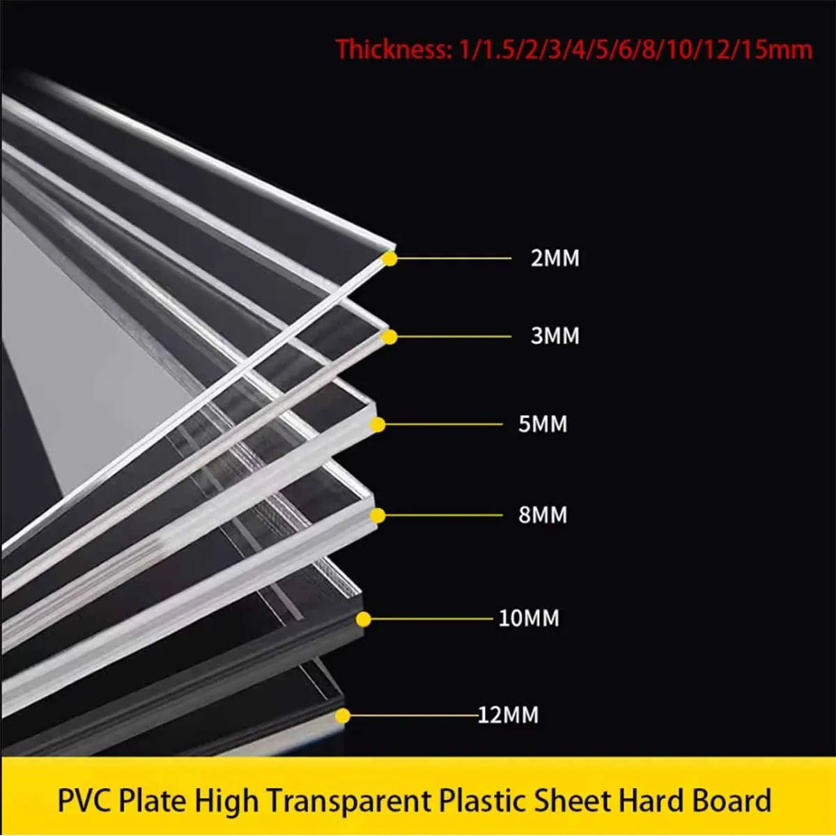 Plaque PVC de 1 à 15 mm d'épaisseur, feuille plastique haute transparence, panneau rigide pour bricolage domestique, 100x100 200x200 300x300 300x400 400x600 mm