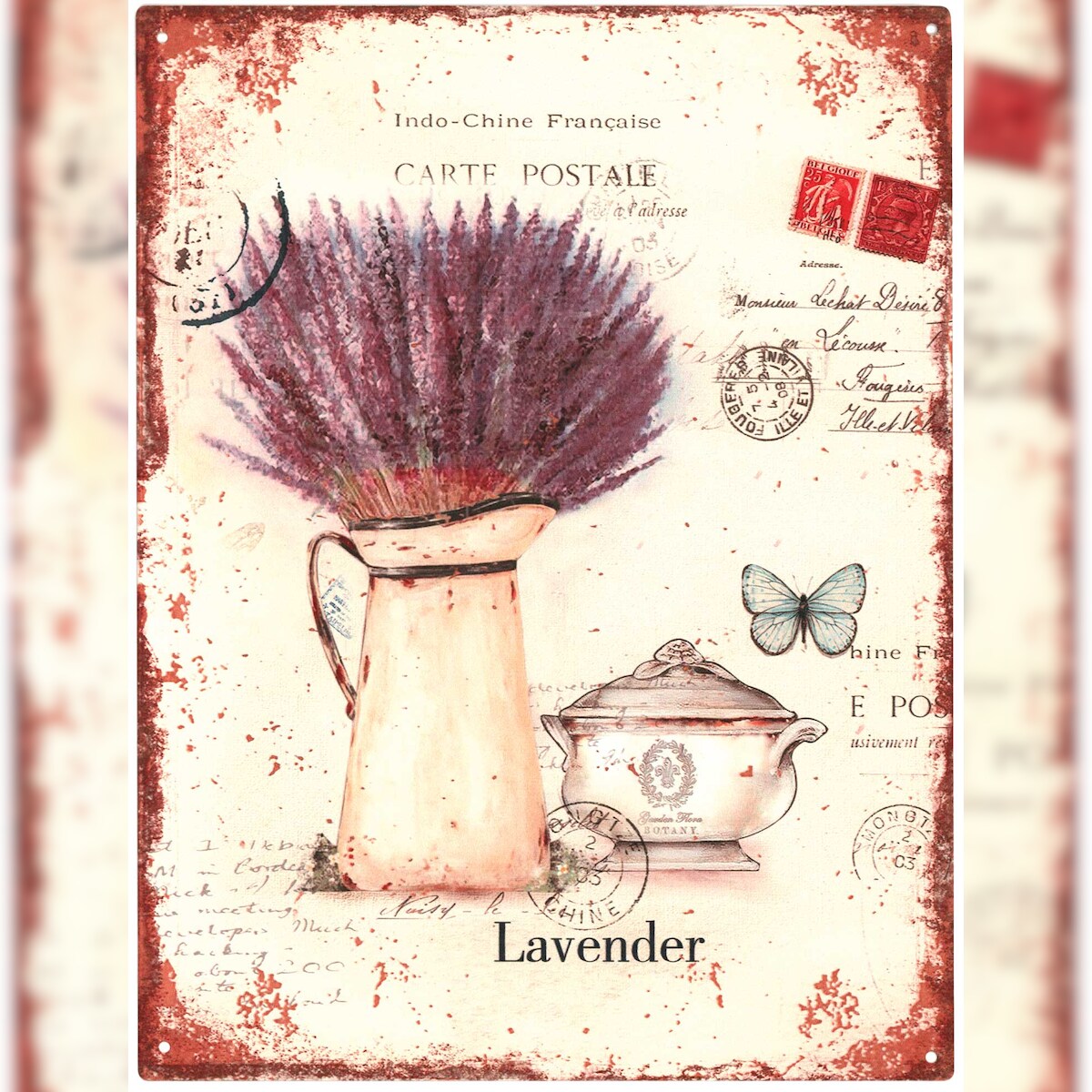 Moritz Deko Blechschild Lavender Lavendel Kanne Metallschild Retro Vintage-Design zur Dekoration Wanddekoration Image