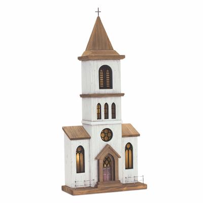 Church 11"L x 25.25"H Wood/Iron UL/USB Plug Included by Melrose in Brown/white