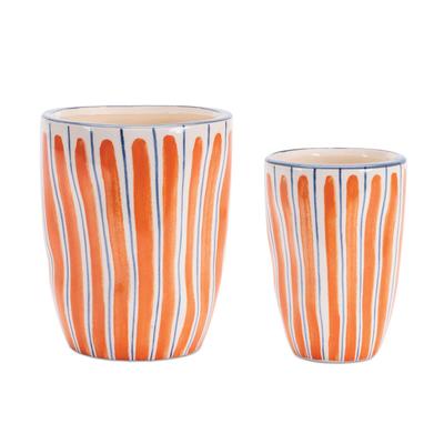 Wavy Stripe Planter (Set of 6) by Melrose in Orange/blue