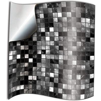 24x Fliesenaufkleber Bad und Küche 10x10cm Schwarz-Weiß Mosaik Klebefolie 2D Fliesenaufkleber für Image