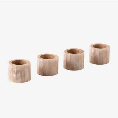 Set mit 4 Serviettenringen aus Mangoholz und Perlmutt Anmon Beige Leinen - Sklum