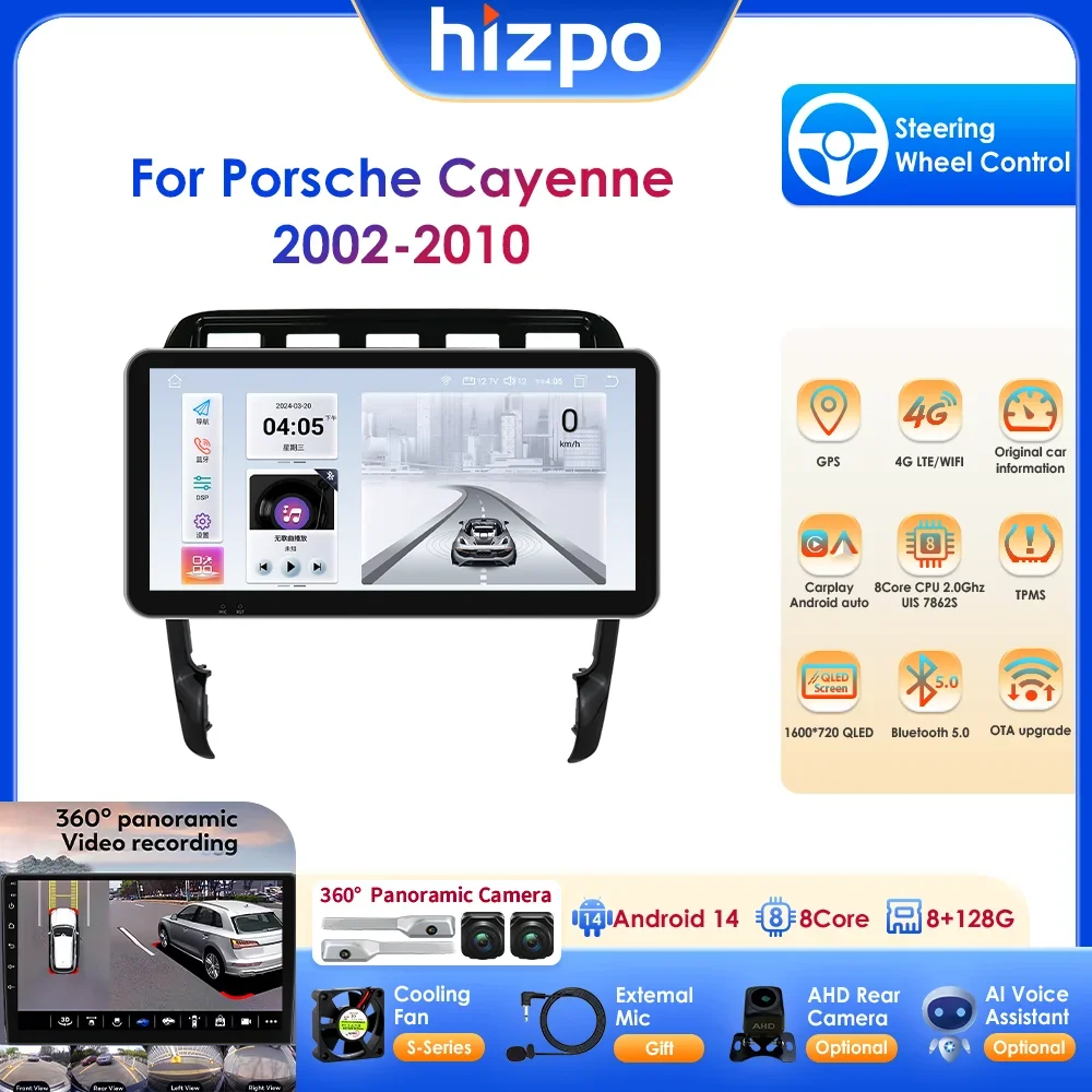 Hizpo 10,33" Auto-Multimedia-Player Android 14 für Porsche Cayenne 1 2002-2010 Carplay-Bildschirm 2 Din Navi GPS RDS Stereo-Kopfeinheit Image