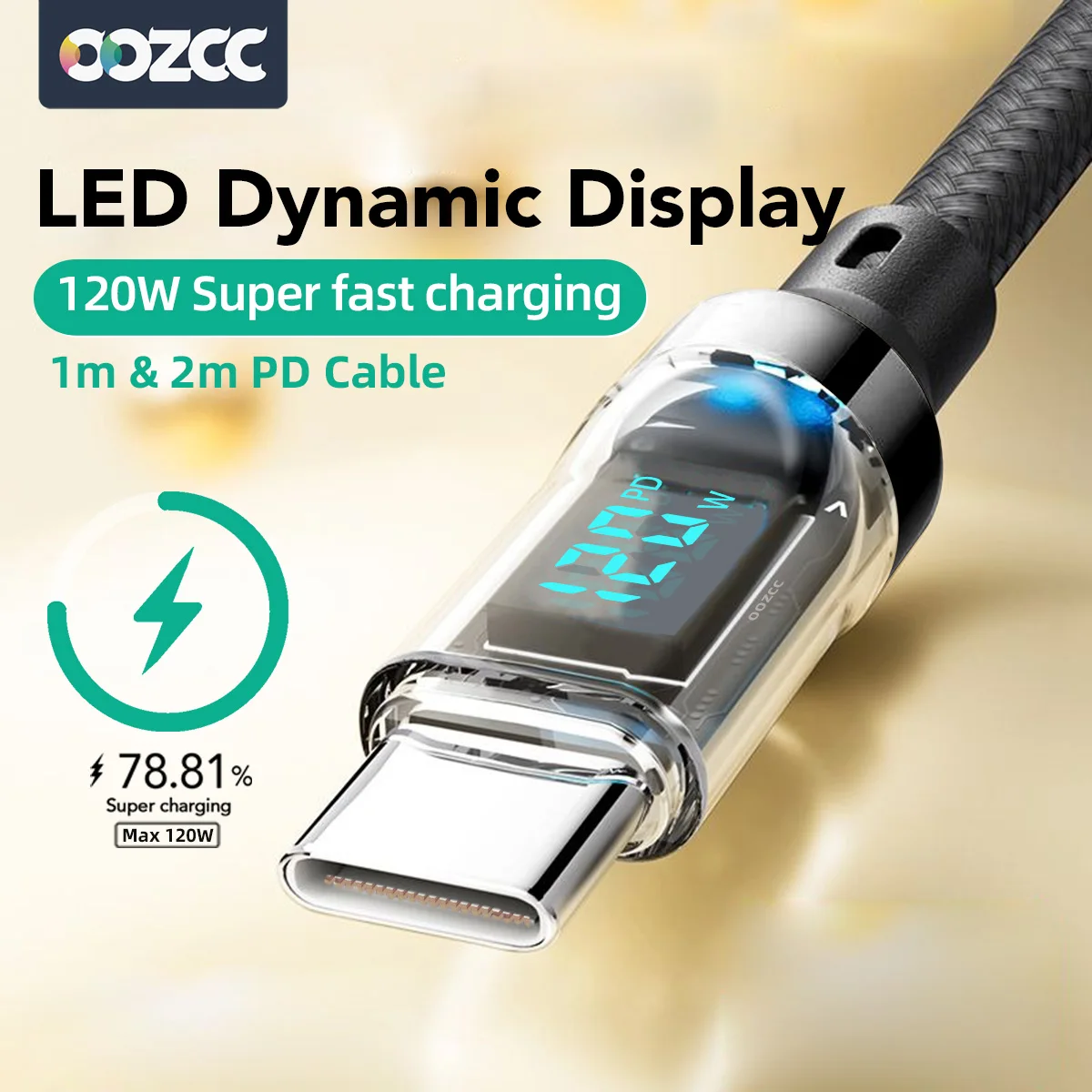 OOZCC LCD-Watt-Displaykabel, max. 120 W, superschnelles Laden, USB-Typ-C-Kabel, Datenübertragung, USB A auf Lightning für IPhone14 Pro Image