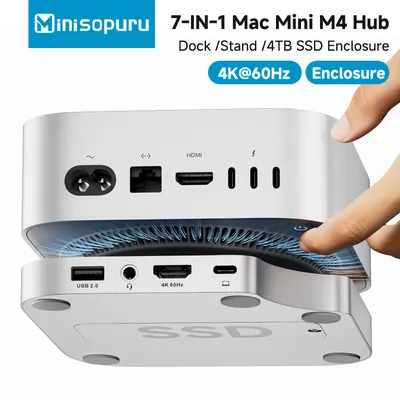Minisopuru Mac Mini M4 Dock-Ständer mit M.2 Nvme SSD-Gehäuse 4K60Hz HDMI SD/TF-Karte Multi-Port USB C HUB für Mac Mini M4/M4 Pro Image