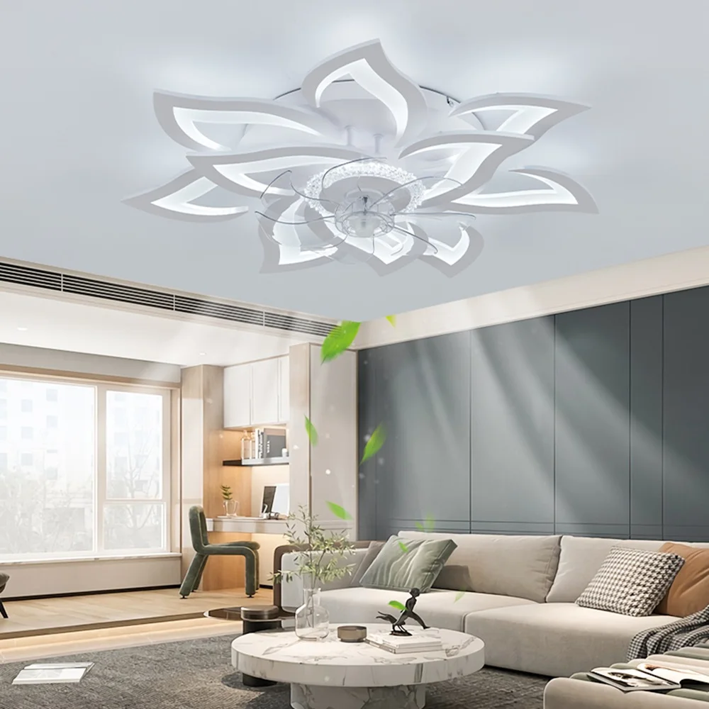 Deckenventilator mit niedrigem Profil und Lichtern, moderne LED, dimmbar, Blumenform, intelligente Deckenventilatorlampe, Fernbedienung/App-Ventilator, Deckenlampe
