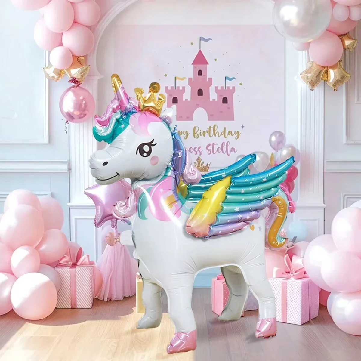 3D Stehender Einhorn-Folienballon Geburtstagsparty-Dekoration Regenbogen-Einhorn Party-Dekorationszubehör Geschenke Image