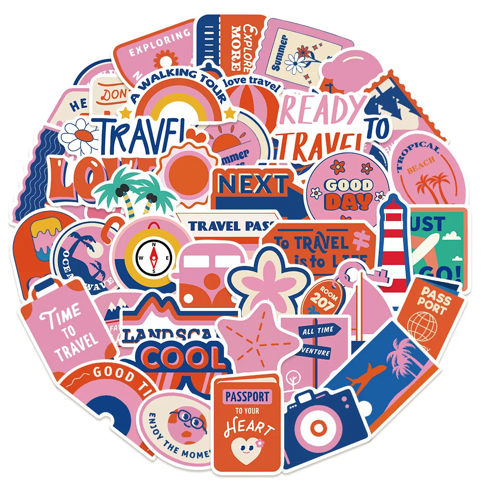 50 Stück rosa Reiseaufkleber, stationär, Nostalgie, Laptop, Gepäck, Karte, ästhetisch, kreativ, DIY, Geschenk, Kunst, Bild, Geschenke, Kaffeeaufkleber Image