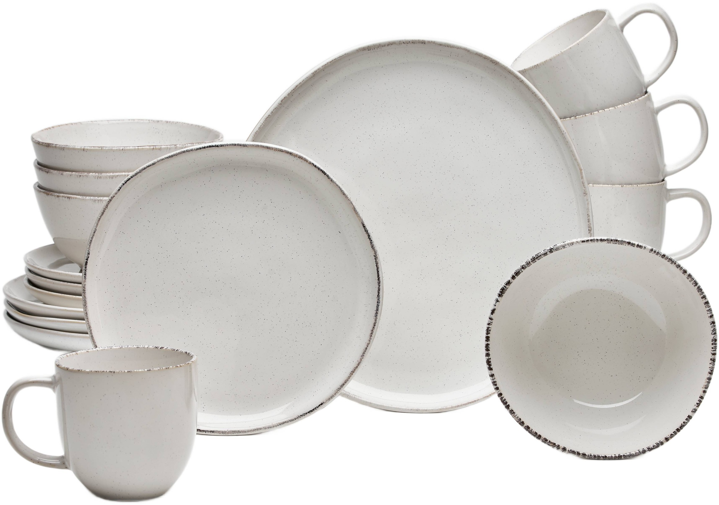 Kombiservice VAN WELL "Geschirr-Set Urban, 16-teilig", beige (creme), 16 Stk., Steinzeug, Geschirr-Sets, rund, spülmaschinen- und mikrowellengeeignet