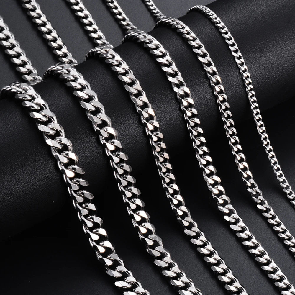 1 Stück Größe 3 mm-9 mm Miami Curb Cuban Link Kette für Männer Frauen Edelstahl Herrenschmuck Hip Hop Kette