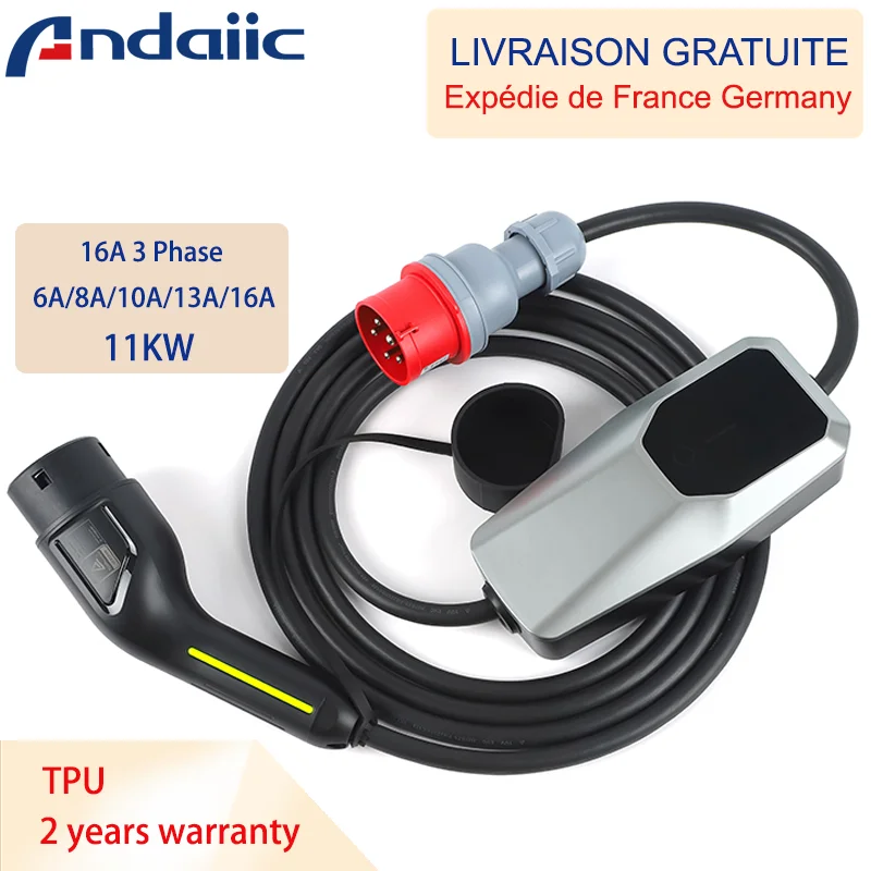 Andaiic Typ 2 Ladegerät 11kW 3-phasig 10 Meter 5m Timer-Funktion AC Evse tragbares Kabel für den Heimgebrauch Image