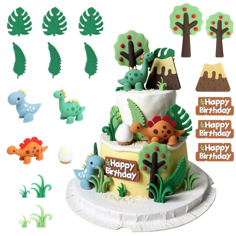 Dschungel Dinosaurier Thema Alles Gute zum Geburtstag Kuchen Topper Kunststoff Gummi Mädchen Junge Geburtstag Party Kuchen Dekorationen Backen Werkzeuge Kid Favor Image