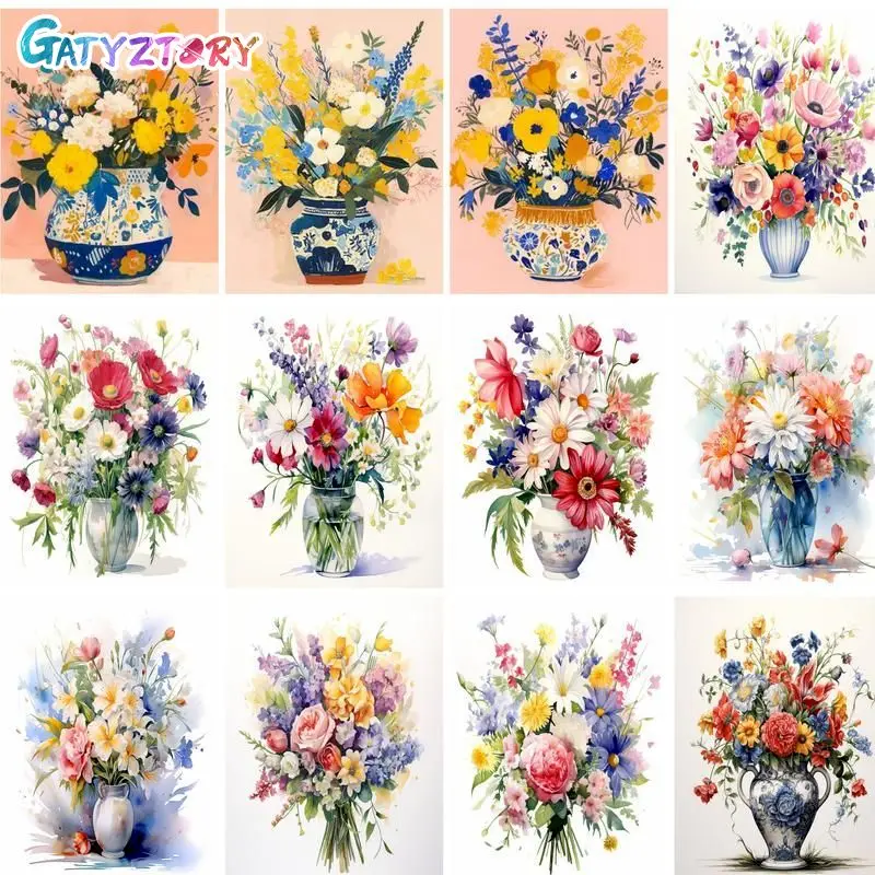 GATYZTORY Ölfarbe nach Zahlen, Blumen-Set, Gemälde nach Zahlen, Landschaft, handgemaltes Malen nach Zahlen, Heimdekoration, Kunstwerk, Geschenk Image