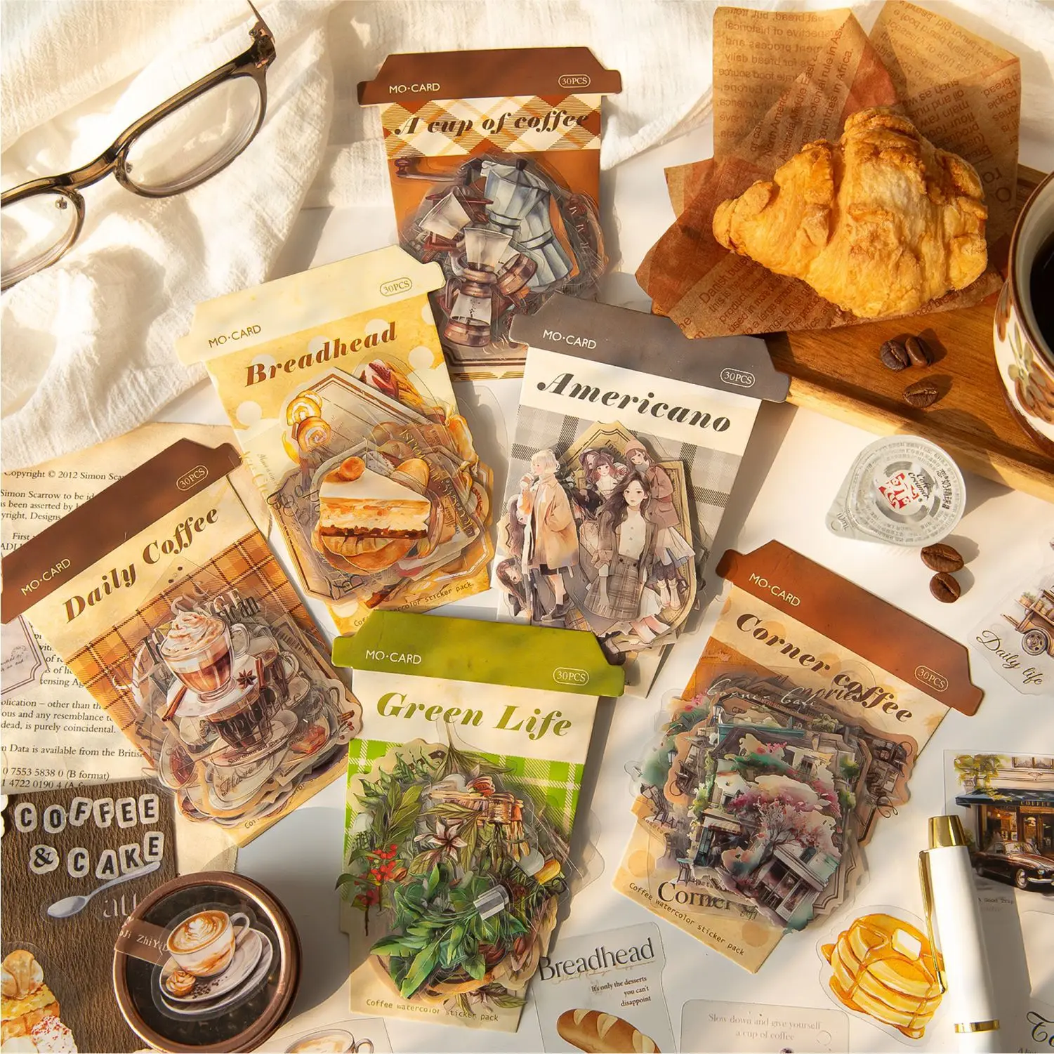 30 Stück Vintage Kaffee Thema PET Aufkleber Pack Kreativität selbstklebend DIY Scrapbooking Tagebuch Album Junk Journal Supplies Image