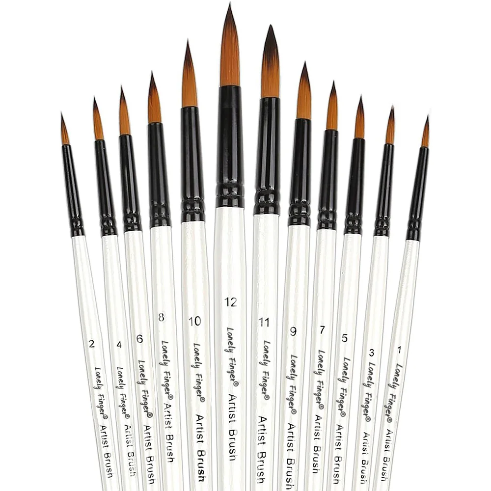 12-teiliges rundes Farbkünstlerpinsel-Set für Acryl-Aquarell-Ölgemälde, Kunsthandwerk, Leinwand, Stein, Miniaturmodell und feine Details