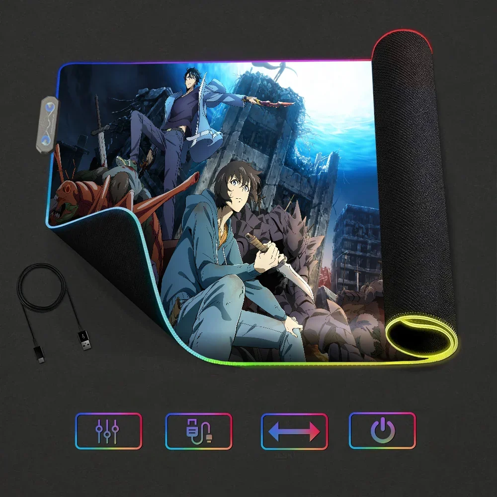 Mauspads Gaming 2-Mauspad, LED-Tisch-Nivellierpads, Hintergrundbeleuchtung, Anime-Gummi, Desktop, Solo XXL, RGB, Schreibtisch, Micro-USB Image