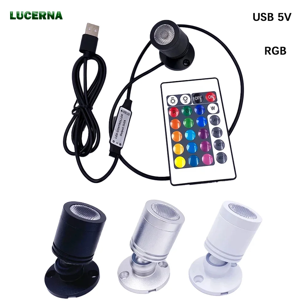 1W3W RGB Mini LED Strahler Dimmbare Schrank Vitrine Zähler Lichter Drehbare Kleine Decke Downlight Mit 5V USB geschaltet