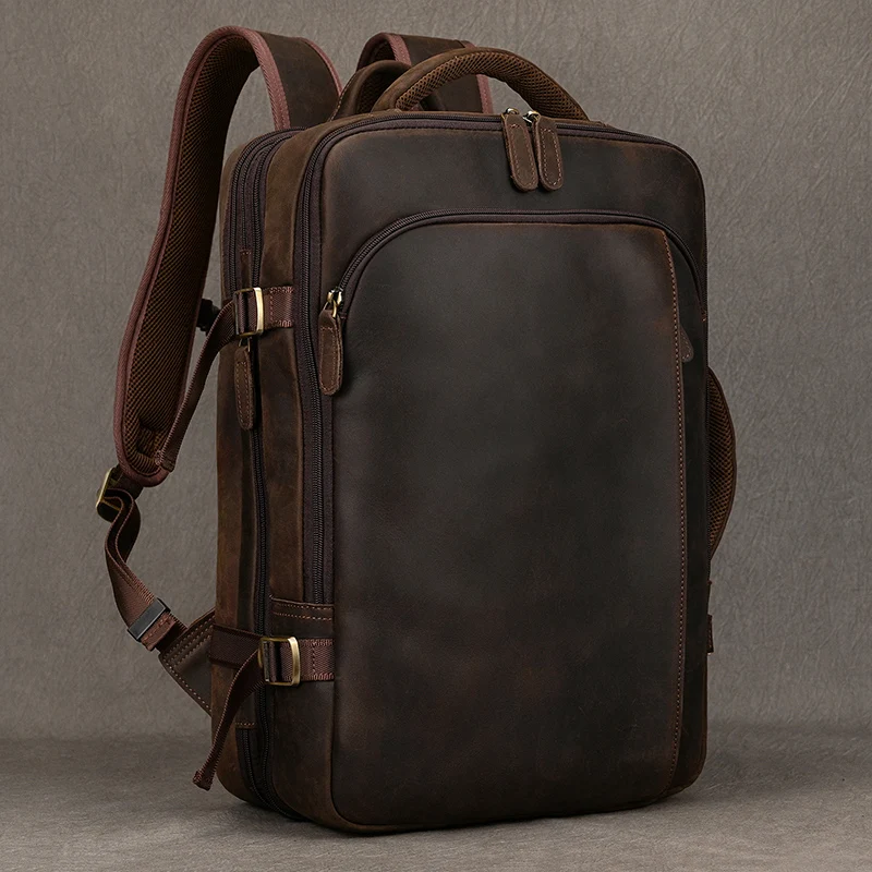 Vintage verrückte Pferd Leder Herren Rucksack Rindsleder Rucksack großen klassischen Reise rucksack große 15,6 "Laptop Mann Computer Handtasche