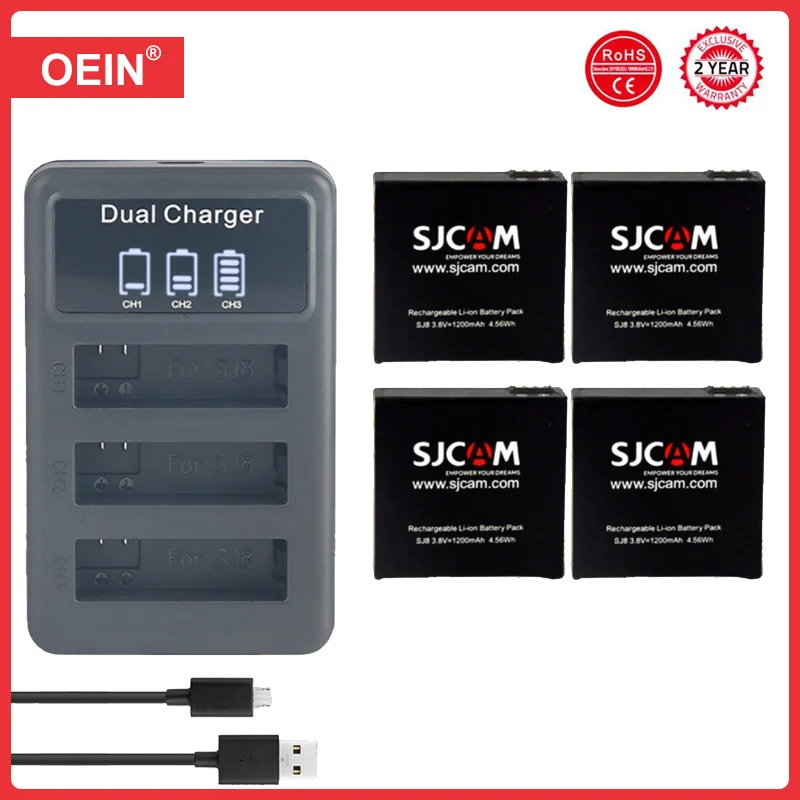 4pcs 1200mah sj8 batterie bateria led ladegerät für sjcam sj8 air, sj8 plus, sj8 pro action kamera zubehör Image