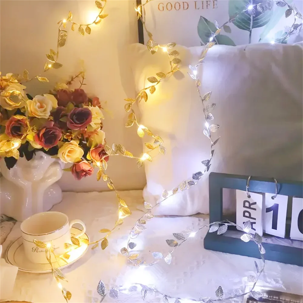 1PC 2M/5M/10M Goldene Winzige Blätter Fee Licht Batterie Powerd Led kupfer Draht String Lichter Für Hochzeit Home Party DIY Weihnachten Decor