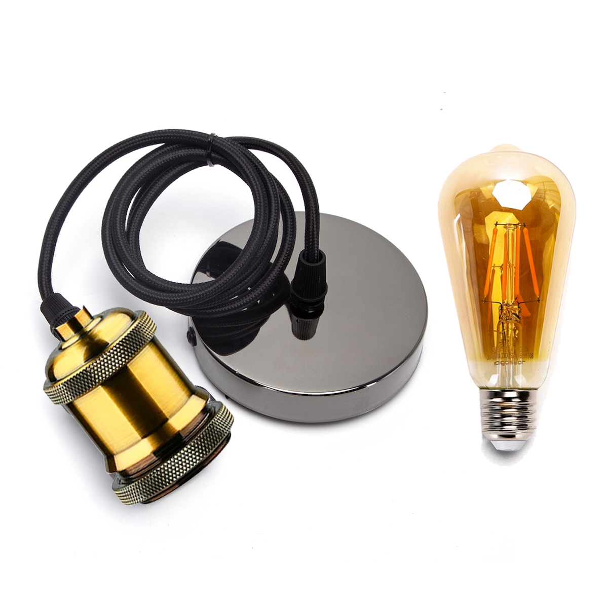 Aigostar E27 Vintage Lampenfassung mit kabel Metall Nostalgie Retro inkl. LED Leuchtmittel Kupfer Image