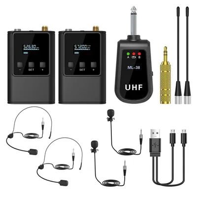 Wireless Lavalier & Headband Mic System UHF LK-99 - Free Pairing Hi-Fi Audio for Events, Speech,