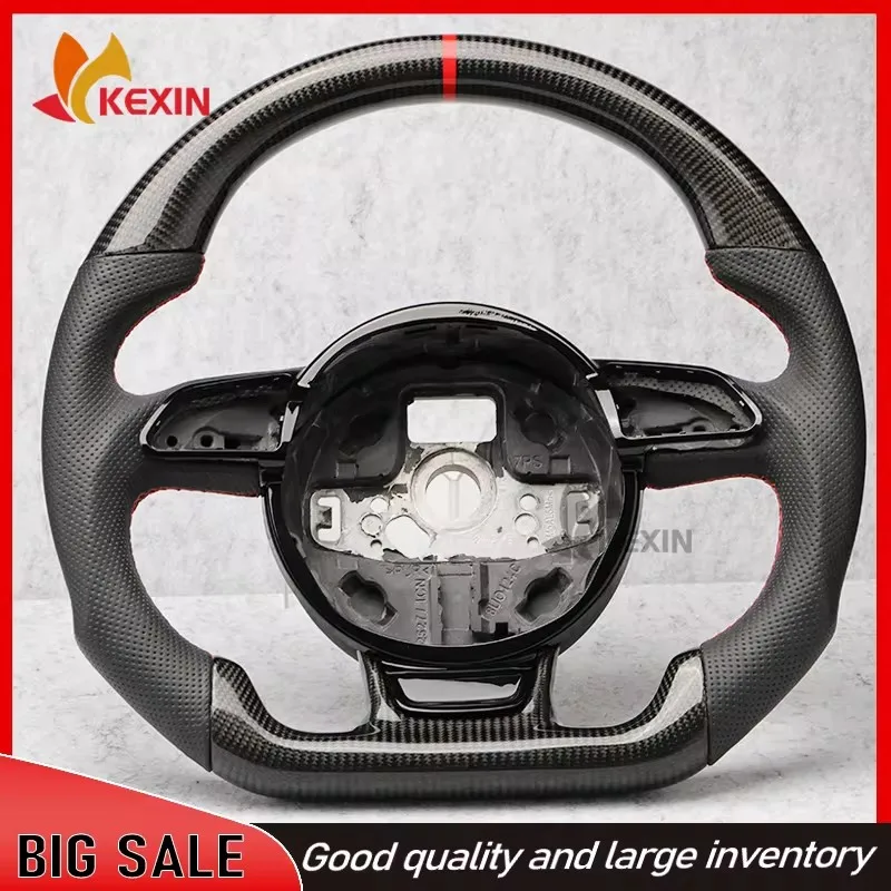 Volant personnalisé pour Audi A3 A4 A5 A6 A7 Q3 Q5 Q7, volant perforé, volant à fond plat, fibre de carbone