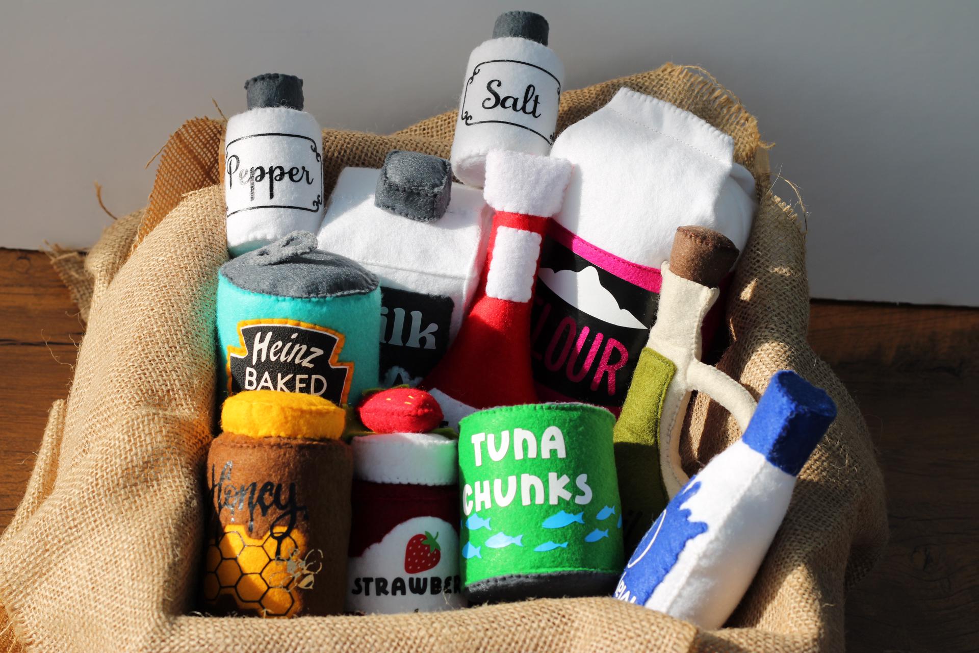 Set di condimenti in feltro fatti a mano realistici, cibo giocattolo per bambini, cucina Montessori, giocattolo finto, regalo di compleanno, giocattol