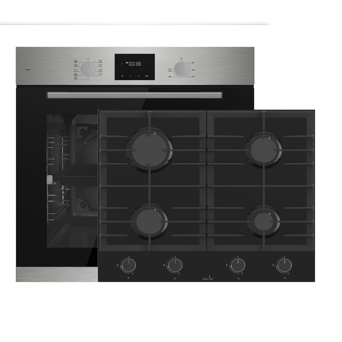 Böhme Einbauherdset mit Elektrobackofen HB60F78PPX + Gasline Gaskochfeld GAG60GLG 60cm Schwarz Glaskeramik mit 4 Brennern Image
