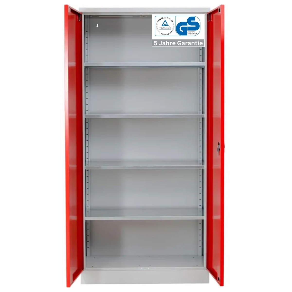 PROREGAL Stahlschrank BEE mit 8 lackierten Fachböden | HxBxT 195x92x50cm | Grau-Rot | Werkstattschrank Werkzeugschrank Aktenschrank Universalschrank Image
