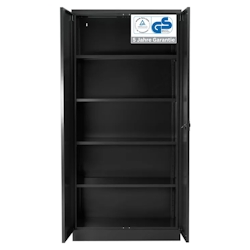 PROREGAL Stahlschrank BEE mit 9 lackierten Fachböden | HxBxT 195x92x60cm | Schwarz-Schwarz | Werkstattschrank Werkzeugschrank Aktenschrank Image