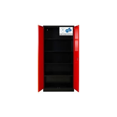 PROREGAL Stahlschrank BEE mit 9 lackierten Fachböden | HxBxT 195x92x42cm | Schwarz-Rot | Werkstattschrank Werkzeugschrank Aktenschrank Image