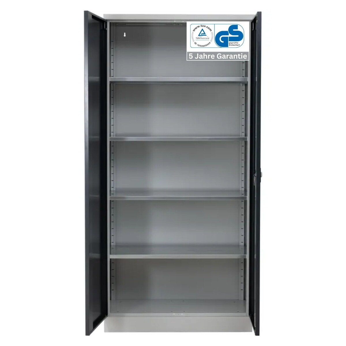 PROREGAL Stahlschrank BEE mit 8 lackierten Fachböden | HxBxT 195x92x42cm | Grau-Schwarz | Werkstattschrank Werkzeugschrank Aktenschrank Image