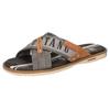 Pantolette MUSTANG SHOES, Herren, Gr. 43, braun (dunkelgrau, braun), Lederimitat, Textil, kontrastfarbene Details, sportlich, Schuhe, Sommerschuh, Schlappen, Poolslides, mit auffälligem Logoschriftzug