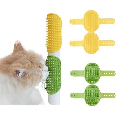 TEMU 4-pack Silicone Cat Grooming Brushes And Combs Set, Self-cleaning Pet Scratcher And Massager, Adjustable 5-gear, Safe For Indoor Cats, Uncharged - Green & Yellow