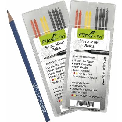 Pica Dry Minen Set - 16 Stück Tieflochmarker Ersatzminen für alle Oberflächen in graphit/rot/gelb Image