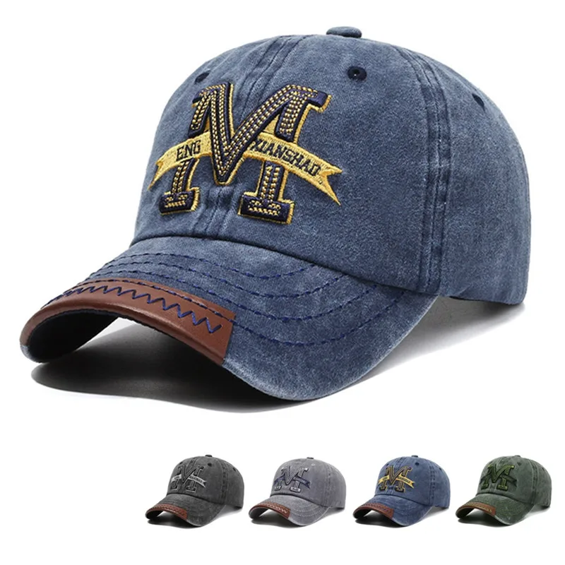Unisex Brief Stickerei Gedruckt Baseball Kappe Retro Distressed Gewaschene Baumwolle Denim Sonnenhut Sommer Outdoor Sport Hip Hop Visiere