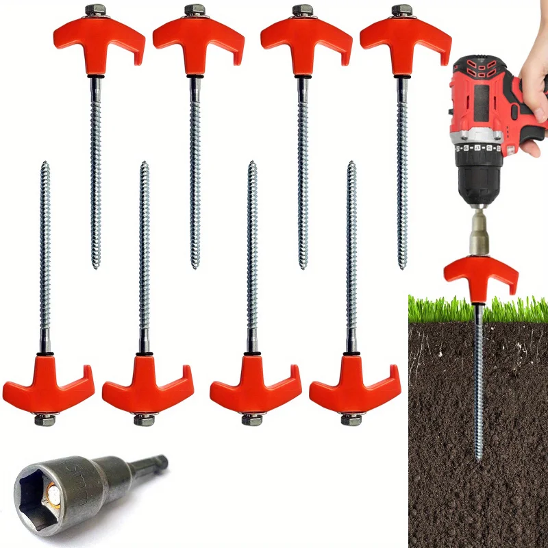 Robuste 8-Zoll-Zeltheringe zum Einschrauben – Campingpfähle mit Metallgewinde und Sechskantschrauber für Camping, Terrasse, Gartenüberdauer Image