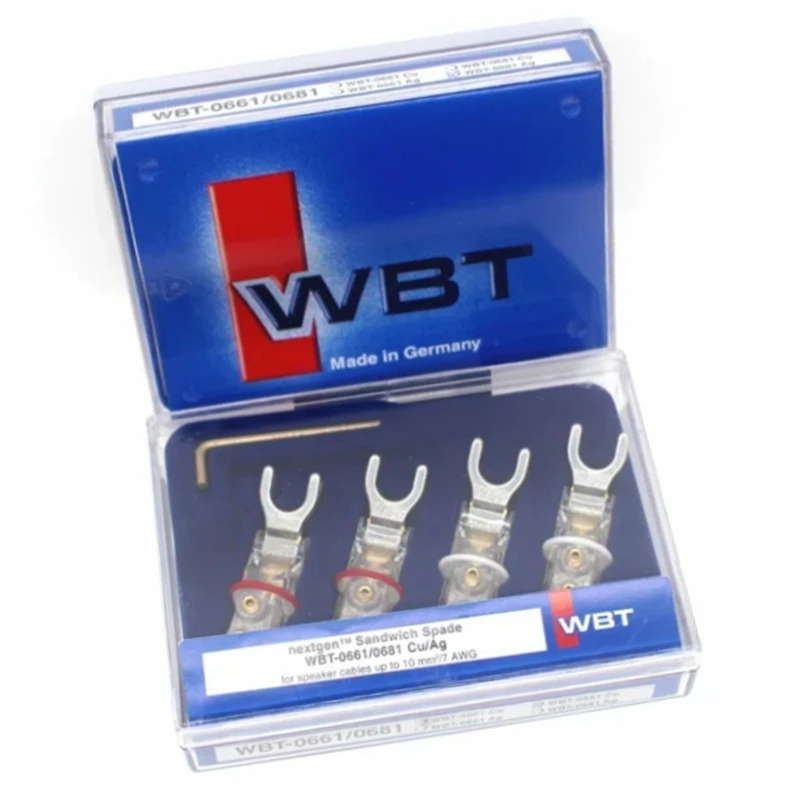 4 stücke wbt 0681 cu vergoldet lautsprecher stecker audio verstärker u-förmiger stecker stecker lautsprecher draht y spade stecker terminal Image