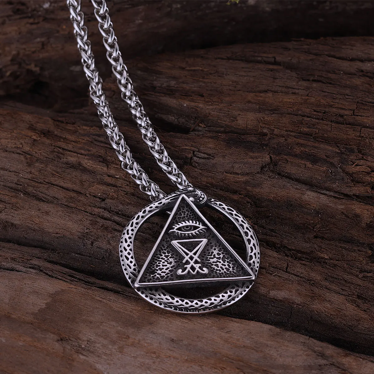Kreatives Design Dreieck Das Auge des Goldes Anhänger Wikinger Ouroboros Halskette Edelstahl Herren Punk Hip Hop Schmuck Geschenk