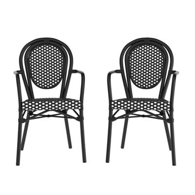 Flash Furniture 2 Pack Lourdes Indoor/outdoor Commercial Thonet Bistro Stacking Chair With Arms, Black & White/black Frame -2Sda6422Abkwbk