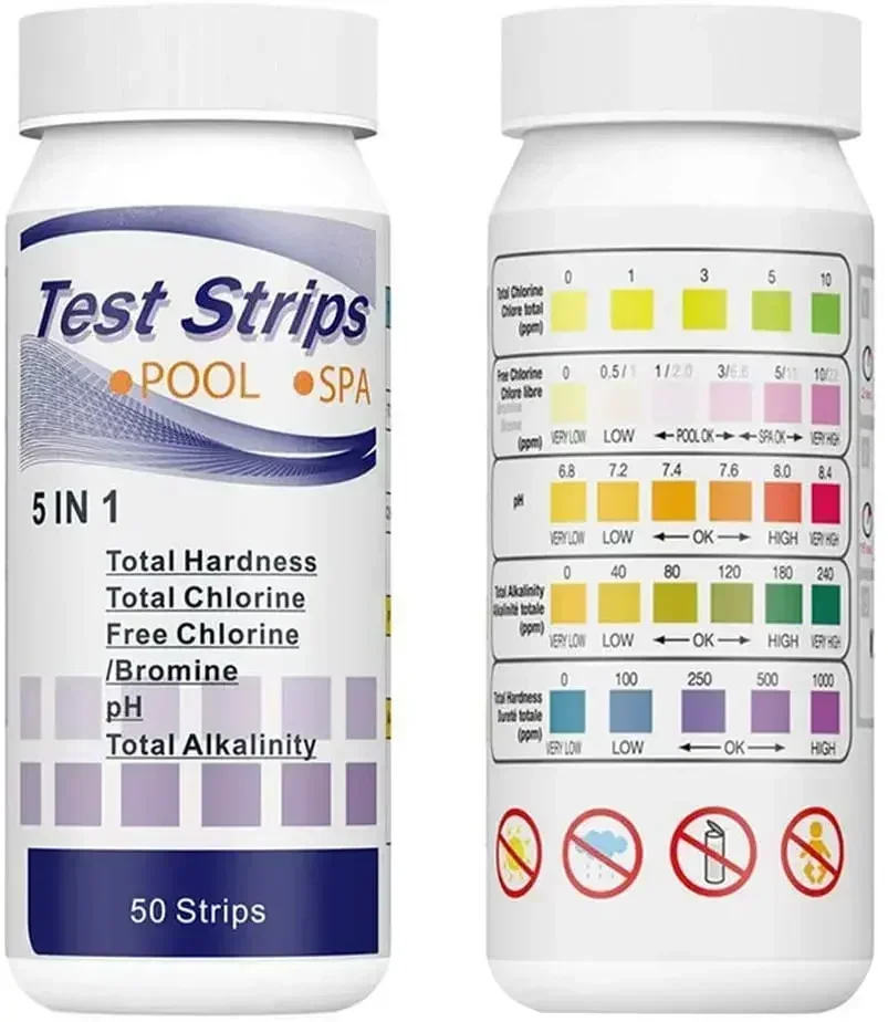 NEU 50 Streifen 6-in-1 Mehrzweck-Chlor-PH-Teststreifen SPA Schwimmbad Wasser Tester Papier Härte Werkzeug PH-Wert Test Kits Image