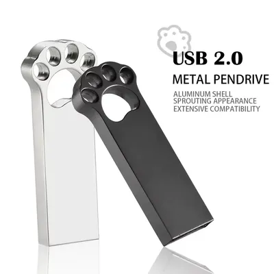 Lovely Bear Paw USB 2.0 Flash-Laufwerke 32 GB 64 GB 128 GB Silber Memory Stick Kreatives Geschenk Image