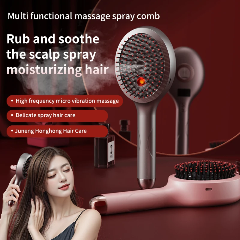 Rot Blau Licht Follikel Kamm Haarbürste Kopfhaut Applikator Kopf Massagegerät Elektrische Spray Massage Kamm Nano Vibration Massage Kamm Image