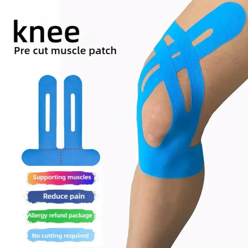 Elastisches, verstellbares Kinesiologie-Tape, vorgeschnittenes Knie-Sport-Tape zum Laufen, Wandern, Reiten, für Muskeln, langlebiger, selbstklebender Verband Image