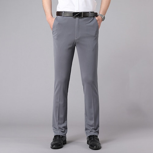 Herren Anzughosen Hose Hosen Tasche Gerade geschnitten Einfarbig Komfort Hochzeit B¨¹ro Geschäft Strassenmode Brautkleider schlicht Schwarz Dunkel Blau Mikro-elastisch Image