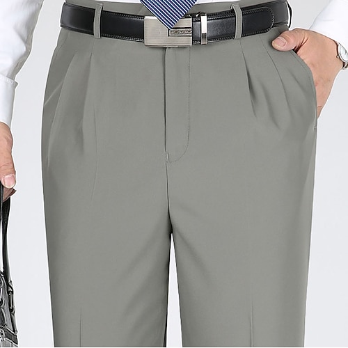 Herren Anzughosen Hose Hosen Freizeithose Faltenhose Tasche Glatt Komfort Atmungsaktiv Hochzeit Geschäft Casual Retro Vintage Klassisch Gelb Hellgrün Hoher Taillenbund elastisch Image